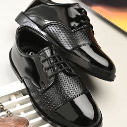 Stefens Abstract Textured Lace Up Formal Oxford Shoes - Black-image-3
