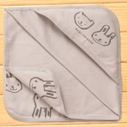 Pink Rabbit Interlock Knit Hooded Wrapper with Best Friend Print L 81 x B 81 cm - Grey-image-88