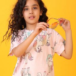 Anthrilo Blended Half Sleeves Unicorn Printed Tee - Pink-image-19