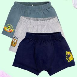 Kiddopanti Cotton Pack Of 3 Baby Giraffe & UFO Printed Boxers - Grey Melange & Navy Blue-image-60