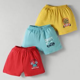 Simply Sinker Knit Knee Length Shorts with Racer Print Pack of 3 - Blue Yellow Red-image-3