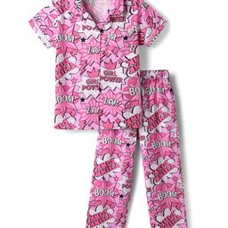 Honeyhap 100% Premium Cotton Knit Half Sleeves Co-Ord Night Suit With Text Print - Light Pink-image-28
