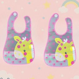 Badal Kidz Plastic Waterproof Baby Feeding Apron with BIB 2 giraffe design - Pink & Pink(Pack of 2)-27