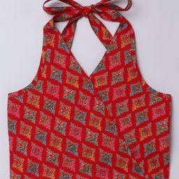 Taffykids Sleeveless Floral Printed Crop Top - Red & Multi Colour-image-49