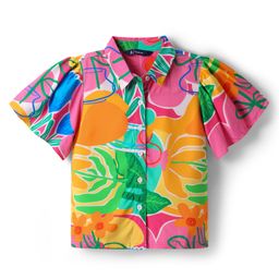 Pine Kids Cotton Woven Half Flutter Sleeves Top with Flora Print - Multicolor-image-96