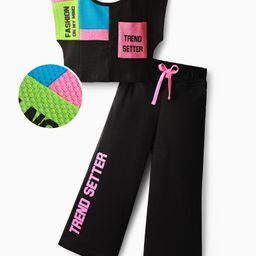 OLLINGTON ST. Cotton Half Sleeves Colorblocked Top & Knit Trackpant - Multicolor & Black-picture-21