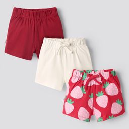 Bonfino Cotton Knit Shorts With Tropical Theme Print Pack Of 3 - Red & Ivory-image-95