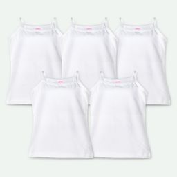Ariel Cotton Lycra Knit Pack Of 5 Sleeveless Solid Camisoles - White-image-96