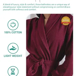 MYTRIDENT Unisex Red 240 GSM Pure Cotton Bath Robe image 4