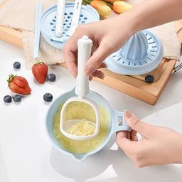 fab n funky 9 In 1 Multi functional Mash And Serving Bowl With Spoon And Masher - Blue image 2