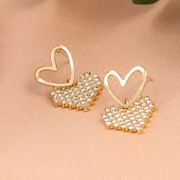 FIMBUL Gold-Plated Artificial Stones Studded Heart Shaped Drop Earrings-18