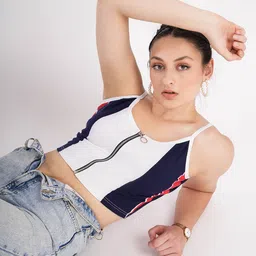 clobug Women Horizontal Striped Shoulder Straps Crop Top-image-71