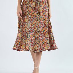 Bitterlime Kalamkari Printed A-Line Knee Length Skirt-image-9