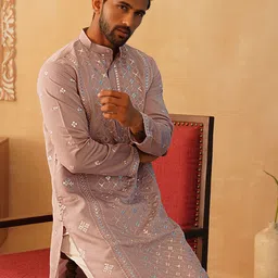 Jompers Men Geometric Embroidered Sequinned Kurta-picture-7
