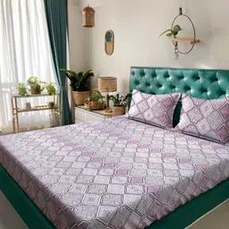 Myntra Elegant Homes Purple Floral 400 TC Pure Cotton King Bedsheet Set 2.70 m x 2.70 m-image-90
