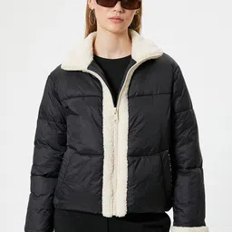 Koton Women Mock Collar Solid Casual Puffer Jacket-13