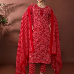 Anouk Bandhani Printed Sequinned Pure Cotton Kurta With Trousers And Dupatta image 2