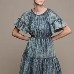 Label Ritu Kumar Blue Tie and Dye Denim A-Line Dress-image-29