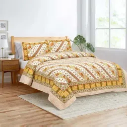 JaipurFabric Yellow 180 TC 100% Cotton Lienage Double Bedsheet with 2 Pillow Covers-image-24