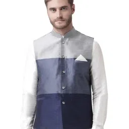 Deyann Blue & Grey Regular Fit Nehru Jacket-image-95