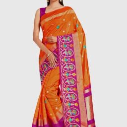 Mimosa Orange Embroidered Sarees With Blouse-image-45