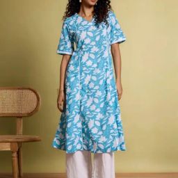 Taneira Blue Cotton Regular Fit Printed Kurtas-image-93
