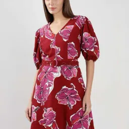 Vero Moda Red A-Line Floral Print Dress-image-17