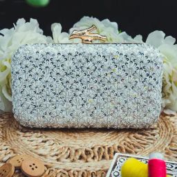 NR by Nidhi Rathi Silver Fabric Embellished Clutch-image-26
