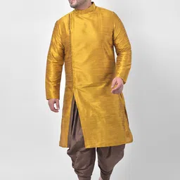 DEYANN PLUS Men Yellow & Copper-Toned Solid Kurta with Patiala-36