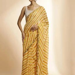 Jaipur Kurti Yellow Printed Saree With Unstitched Blouse-image-80