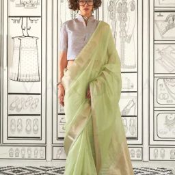 Vardha Light Green Striped Saree With Unstitched Blouse-image-38