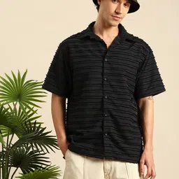 Mast & Harbour Self Design Horizontal Stripes Opaque Relaxed Fit Casual Shirt-image-27