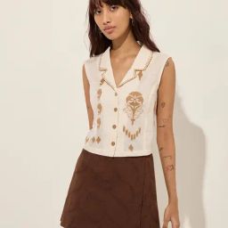 Bombay Paisley by Westside Off-White Waistcoat-Style Cotton Top-image-88