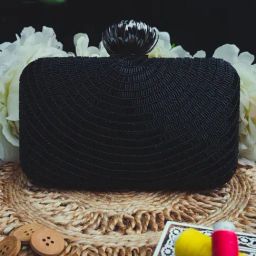 NR by Nidhi Rathi Black Fabric Embellished Clutch-image-43