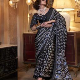 Stylum Black Printed Saree with Unstitched Blouse-image-41
