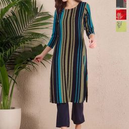 Anouk Rustic Women Pack Of 4 Floral Printed Round Neck Crepe Kurta-image-93