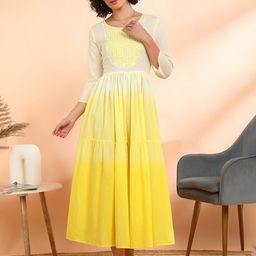 CORSICA Women Cotton Dyed Ombre Embroidered Fit & Flare Midi Dress-image-41
