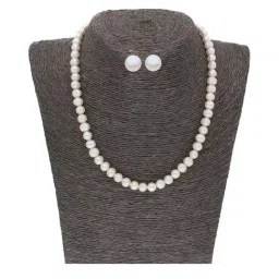 Sri Jagdamba Pearls Single Line Pearl White Alloy Necklace Set-21