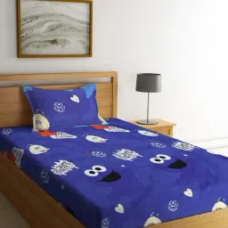 Klotthe Printed Blue & White 210 TC Cotton Blend Single Bedsheet with 1 Pillow Cover-image-20