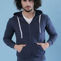 Campus Sutra Denim Blue Solid Full Sleeves Cotton Hoodie-picture-27