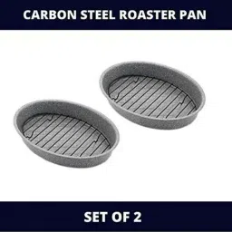Femora Carbon Steel Non Stick Roaster Pan with Steel Rack - Set of 2-9
