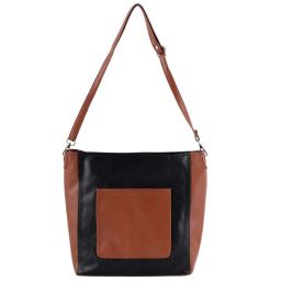 Toteteca Black & Tan Color Block Medium Shoulder Handbag image 1