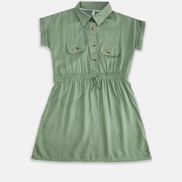 Pantaloons Junior Girls Olive Green Cotton Shirt Style Top-picture-2
