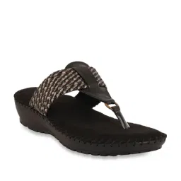 Pelle Albero Women's Black T-Strap Wedges-image-25