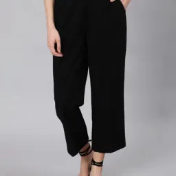 Jaipur Kurti Black Straight Fit Pleated Trousers-picture-2