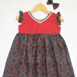 Many Frocks Kids Maroon & Grey Cotton Printed Dress-image-65