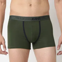 UnderJeans by Spykar Green Round Neck Regular Fit Trunks-image-54