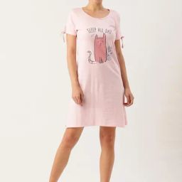 Slumber Jill Light Pink Graphic Print Night Dress with Scrunchie-image-67