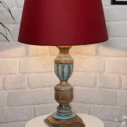 Homesake 'Rustic Distress' Red & Brown Wood Trophy Carved Table Lamp with Empire Shade - Set of 1-21