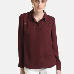 Kazo Maroon Embellished Shirt-image-58